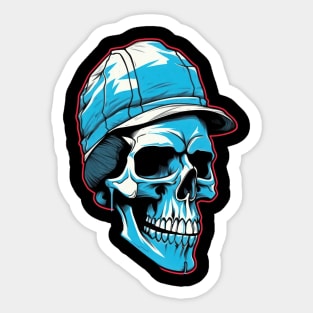 Feeling vintage and edgy with this retro skull art on spruce blue Sticker